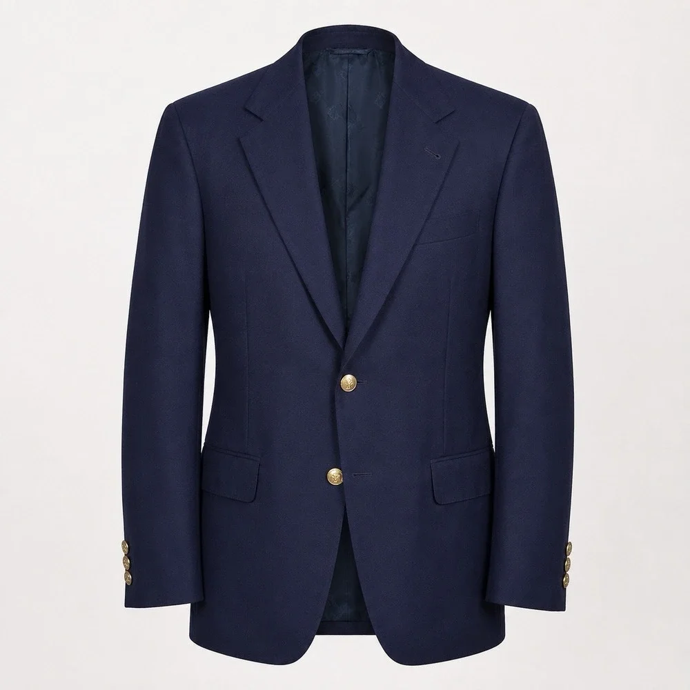 Vintage Burberry London Men's Navy Wool Blazer Jacket 44XL Gold Buttons USA